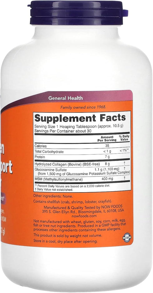 NOW Supplements, Collagen Joint Support™ Powder with Beef Gelatin, Glucosamine Sulfate and MSM, 11-Ounce...