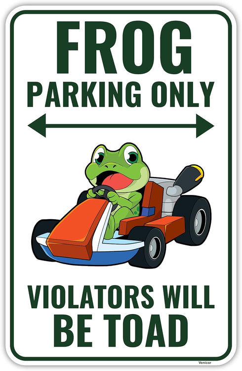 Venicor Frog Parking Sign Decor - 9 x 14 Inches - Aluminum - Cute Frog Gifts for Frog Lovers Women - Frog Tank Room Decorations Accessories Stuff...