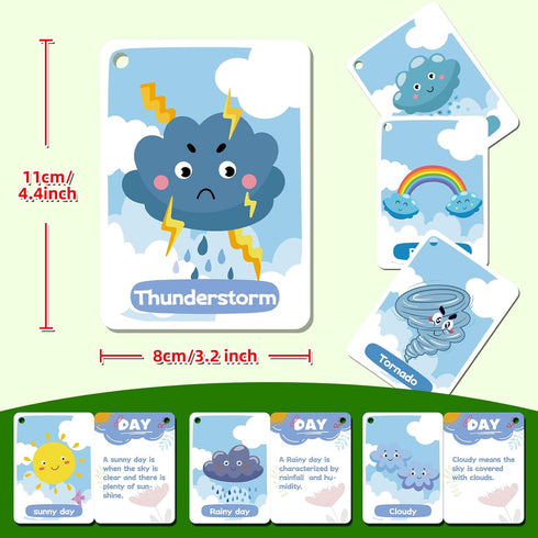 34 Season Flashcards for Kids,Waterproof Month Education Flash Cards, Children's Weather Educational Card, Double-Sided Festivals Toy Cards for To...