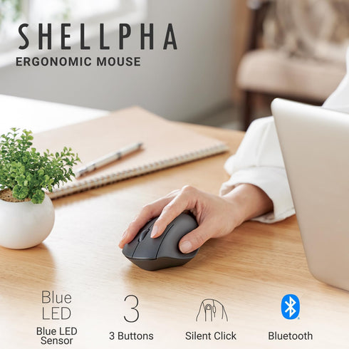 ELECOM Bluetooth Mouse Ergonomic shape, Silent Click, 18-Month Battery Life, 2000DPI, 3 buttons, Optical Sensor, Compatible with PC, Mac, Laptop, ...