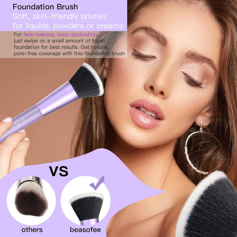 Makeup Brushes Premium Synthetic Foundation Powder Concealers Eye Shadows Makeup 5 Pcs Brush Set with Cosmetic Bag(Purple)...