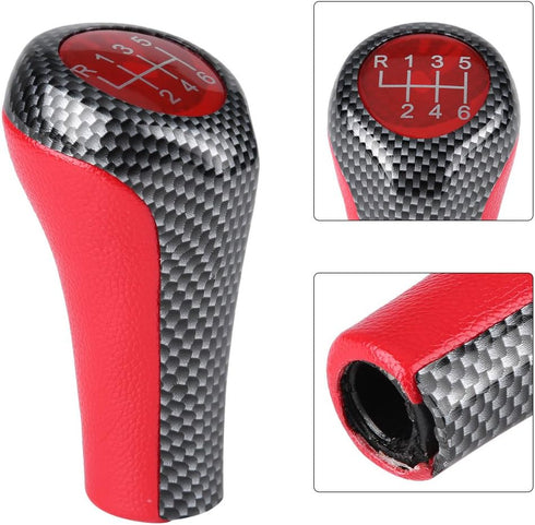 Dweekiy Gear Shift Knob, Red&Carbon Fiber 6 Speed Gear Shift Knob Head for X1 X3 X5 E60 E61 E65 E83 E84 E90 E91 E92...