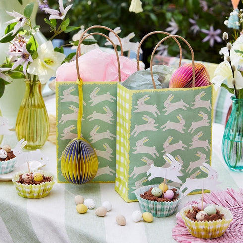 Easter Cupcake Cases for Baking & Bunny Rabbit Cake Toppers Decorations | 24x Green and Yellow Gingham Muffin Liners with Recipe| Activities for K...