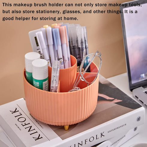 Makeup Brush Holder Organizer,360° Rotating Make up Organizer Storage,5 Slot Makeup Brushes Cup,for Vanity Decor,Bathroom Countertops,Desk Storage...
