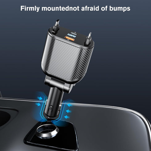 PLDHPRO Retractable Car Charger 4 in 1 62W Fast Charging Adapter, Retractable Cable and Dual Charger Ports Compatible iPhone 15/14/13/12 Pro Max X...