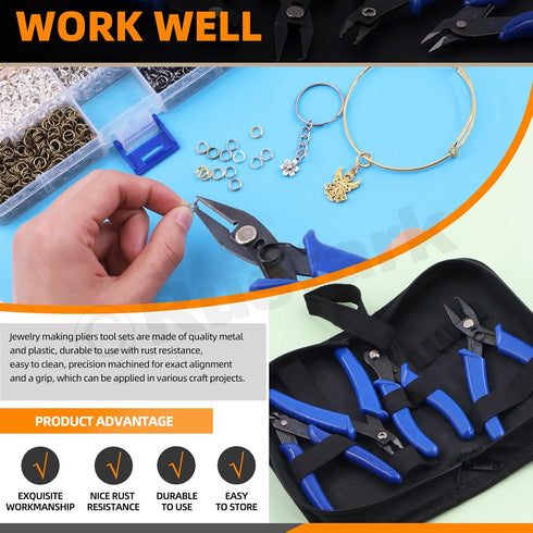 4Pcs Jewelry Pliers Tool Assortment Kit, Jewelry Bead Crimping Pliers, Flush Cutter Jewelry, Split Ring Pliers and Wire Cutter Tool for Beading Ne...