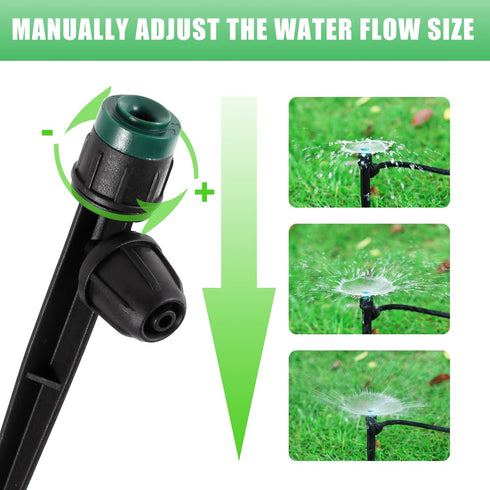 40Pcs Drip Irrigation Emitters Sprayers Fan Shape for 1/4" Tubing, Adjustable 360 Degree Water Flow Sprayers on 5.5" Arrow Stake for Garden Irriga...