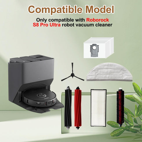 13PCS Accessories Kit Compatible with Roborock S8 Pro Ultra Robot Vacuum Cleaner, 1 Set Main Brush, 1 Rolling Brush, 2 HEPA Filters, 4 Side Brushe...