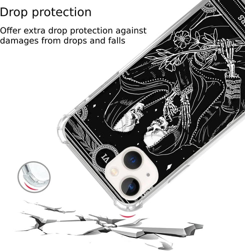 The Lovers Tarot Card Skull Black Case Compatible with iPhone 15, Trippy Psychedelic Aesthetic Tarot Card Cool Skeleton Case for iPhone 15, Unique...
