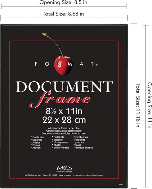 MCS Format 8.5x11 Diploma Frame, Black Picture Frame Wall Hanging or Tabletop Easel for Documents, Awards & Certificates (2-Pack)...