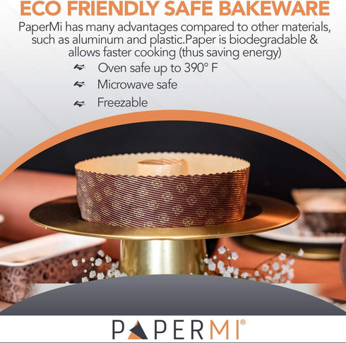 Round Paper Cake Pans – 12pcs, 8” x 2.4”, 35oz – Oven, Microwave & Freezer Safe Panettone Paper Mold With Hole – Non Stick, Disposable & Presentab...