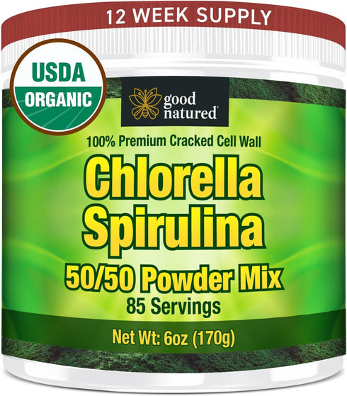 Good Natured Premium Chlorella Spirulina Powder | 85 Servings | Non-GMO | Sunlight Grown | Deep Green Color | Cracked Cell Wall | Alkalyzing | Hig...