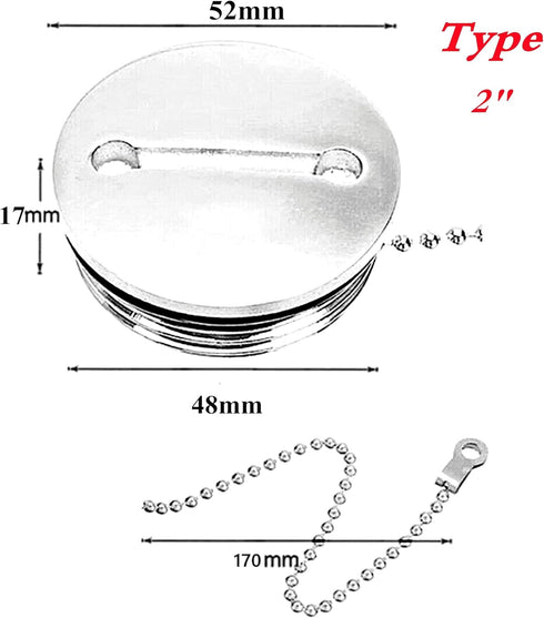 1Pack Cabin Hardware Deck Fill Cap 316 Stainless Steel Boat Accessories Boat Parts Deck Fill Replacement Cap Silver (Size: with 2" hose)...