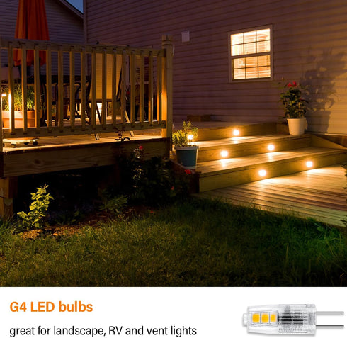 G4 LED Bulb 12V AC/DC, 1.5W(20W Equivalent), JC Bi-Pin Landscape Light Bulbs, Non-Dimmable, Warm White 3000K, 10-Pack...
