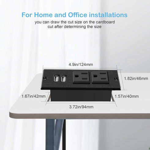 Recessed Power Strip, Black Desktop Power Grommet Socket with Furniture, 2 AC Outlets & 2 USB Ports for Conference Desk,Kitchen,Office,Home,Hotel ...