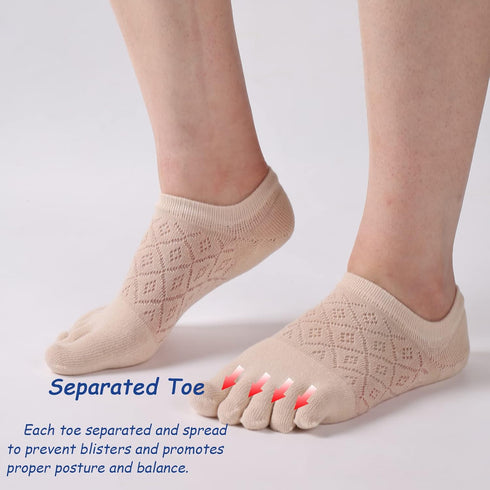 Women's Toe socks Cotton Lightweight No Show Five Fingers Running Socks 4 Pack...