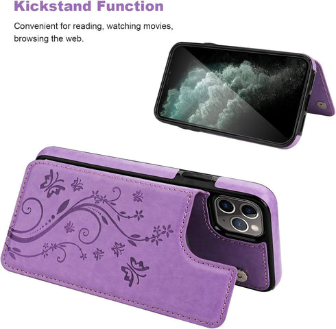 Vaburs for iPhone 11 Pro Max Case Wallet with Card Holder, Embossed Butterfly Premium PU Leather Double Magnetic Buttons Flip Shockproof Protectiv...