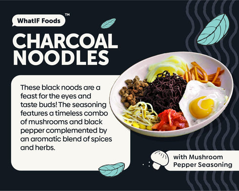 Healthy Instant Charcoal Noodles | Vegan, Air Fried, 17g Protein & 6g Fiber | For Ramen, Wok, Soup, Stir Fry | Mushroom Pepper Seasoning| 5 Pack b...