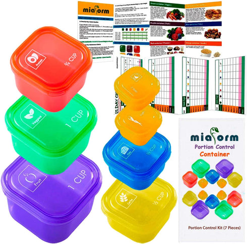 Portion Control Container and Food Plan - 21 Day Portion Control Container Kit for Weight Loss - 21 Day Tally Chart with e-Book (7 Labeled Pcs)...