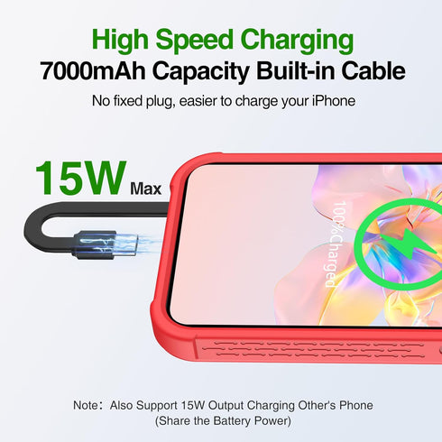 GIN FOXI Fast Charging Battery Case for iPhone 15/15 Pro, 7000mAh 15W Ultra Slim Charger Case Rechargeable Portable Extended Power Bank Case Cover...