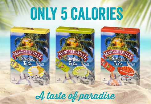 Margaritaville Singles To Go Water Drink Mix - Strawberry Daiquiri Flavored, Non-Alcoholic Powder Sticks (4 Boxes with 6 Packets Each - 24 Total S...