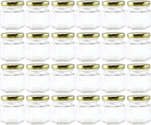 Cornucopia Brands Mini Hexagon Glass Jars (1.5oz, 48-Pack); Tiny Hex Jars w/Gold Lids for Spices, Gifts, Party Favors, DIY and More, 3-Tablespoon ...