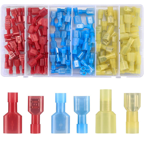 120 Pcs Spade Connectors Kit, Nylon 22-10 Gauge Male and Feamal Spade Terminal Connectors, Quick Disconnect Fully Insulated Nylon Wire Connectors ...