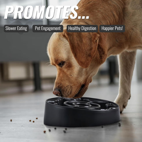 Tilted Slow Feeder Dog Bowl for Flat Face Breeds, Retro Style Non-Skid Food Bowl for Flat Face Breeds for Dogs & Cats Large, Small (Black)...