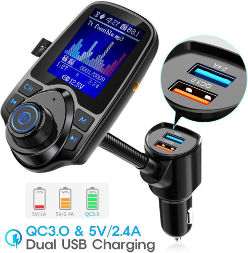Nulaxy Wireless In-Car Bluetooth FM Transmitter Radio Adapter Car Kit W 1.8 Inch Display Supports TF/SD Card and USB Car Charger for All Smartphon...