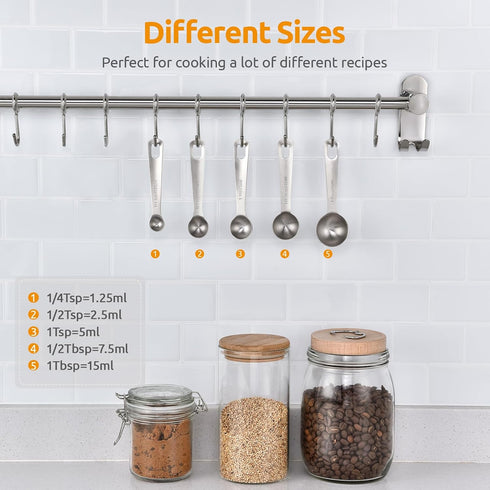 U-Taste Teaspoon Tablespoon Measuring Spoons: 18/8 Stainless Steel Measure Scoop Set of 5, 1/4 TSP, 1/2 TSP, 1 TSP, 1/2 TBSP & 1 TBSP, Metal Kitch...
