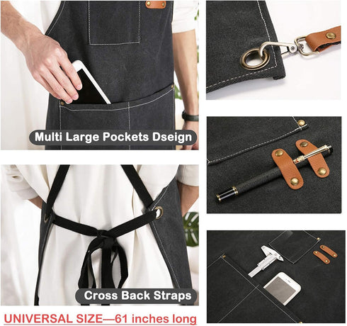 Chef Apron,Cross Back Apron for Women and Men,Cotton Canvas Apron with Adjustable Straps and Large Pockets,Kitchen Cooking Baking Bib Apron...