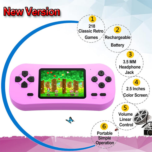 Retro Handheld Games for Kids Built in 218 Classic Old Style Electronic Game 2.5'' Screen 3.5MM Earphone Jack USB Rechargeable Portable Video Play...
