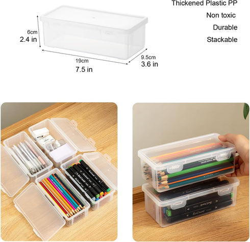 Plastic Storage Containers with Lid for Office Supplies, Pencil Box, Art Supplies, Makeup, Crafts and and Charger Cable Cord (2, XS-Deep)...