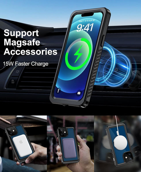 Beeasy for iPhone 12 Waterproof Case (6.1") Compatible with MagSafe - 360 Degree Outdoor Protective Case iPhone 12 Magnetic Phone Case, Armored Ca...