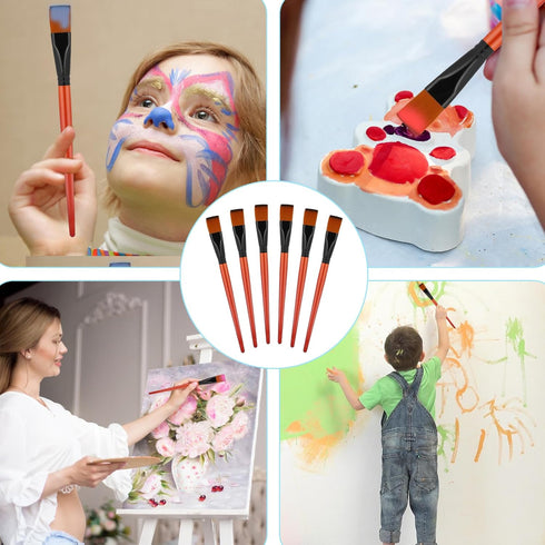 6Pcs 1 inch Flat Paint Brushes, Synthetic Nylon Craft Artist Brushes for Painting Oil Paint Brushes Synthetic Paint Brushes with Wooden Handle for...