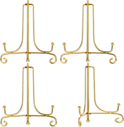 Tatuo 4 Packs Plate Holder for Display, 4 Inch Gold Plate Stand, Iron Easel Photo Holder Stand for Home Decoration...
