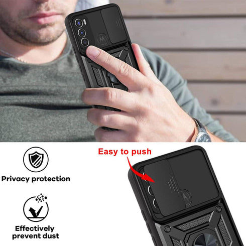 CCSmall Case for Motorola Moto G60 with Slide Camera Cover,Military Grade Heavy Duty Protection Phone Case Cover with Magnetic Ring Kickstand for ...