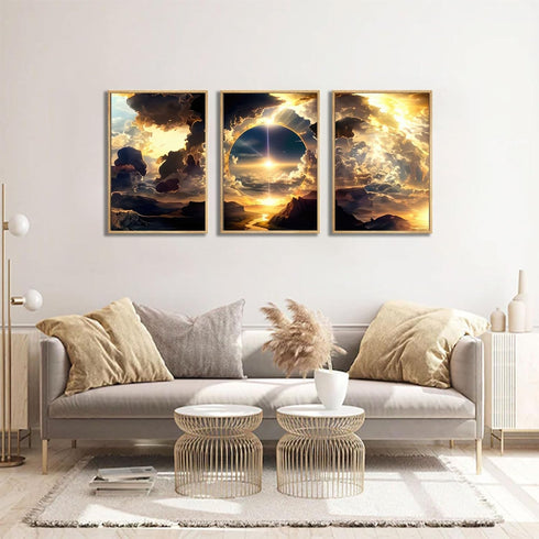 3pcs Natural Landscape Wall Art Modern Wall Decor Pictures Sunset, Sky, Clouds, Mountains And Rivers Posters Prints Canvas Paintings for Living Ro...