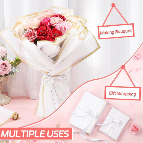 25 Sheets Flower Wrapping Paper, White Floral Paper Waterproof Bouquet Wrapping Paper Florist Supplies for Gift Box Packaging Wedding Birthday Par...
