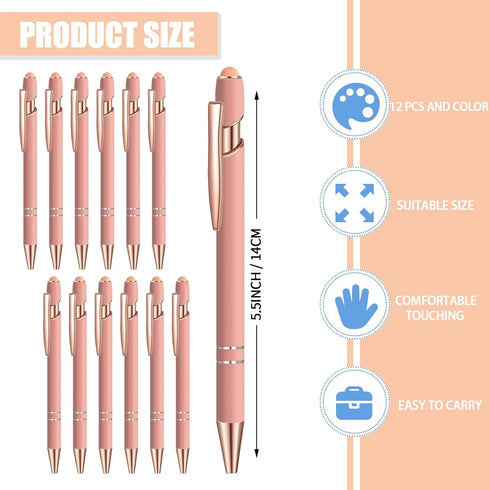 12 Pcs Blue Ink Ballpoint Pen with Stylus Tip, 1.0 mm Metal Pen Stylus Pen for Touch Screens, 2 in 1 Thank You Pen Gift for Friends, Colleagues, C...