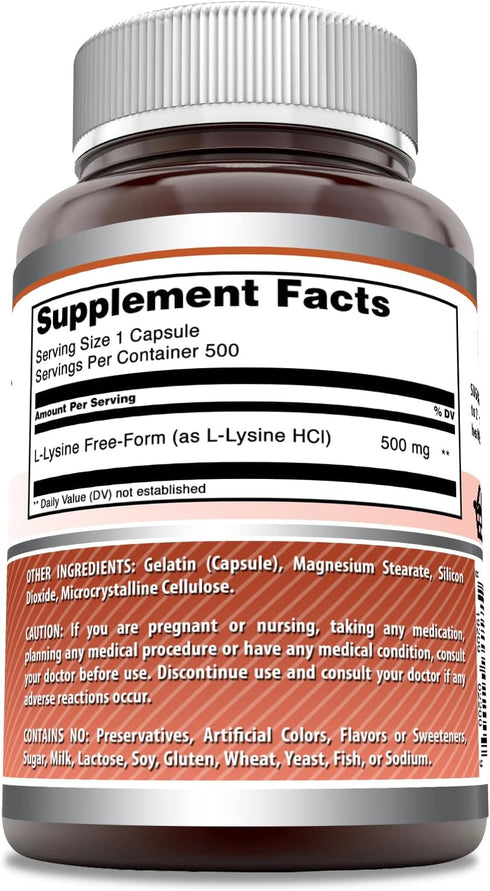 Amazing Formulas L-Lysine 500 mg Capsules Amino Acid Supplement | Non-GMO | Gluten Free | Made in USA (500 Count)...