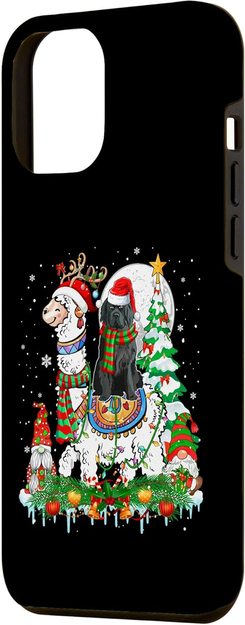 iPhone 14 Plus Santa Newfoundland Riding Reindeer Llama Xmas Colorful Case...