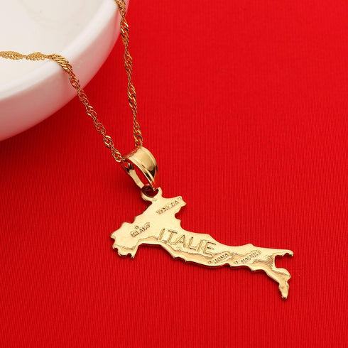 18K Gold Plated Map of Italy Necklace Pendant Jewelry for Italian...
