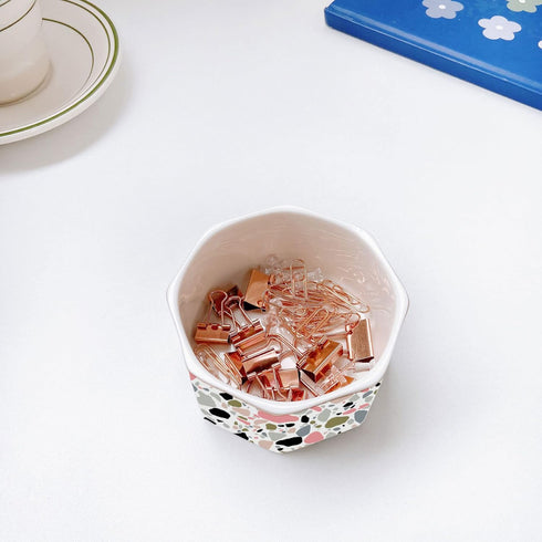 Ceramic Paper Clip Holder Gold Line Paper Clip Dispenser Organizer for Desk Cute Terrazzo Marble Pattern Office Binder Clip Holder Bobby Pin and H...
