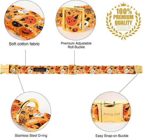 ARING PET Dog Collar, Halloween Dog Collar with Detachable Bow Tie, Adjustable Ghost Pumpkin Bowtie Dog Collar with Metal Buckle...