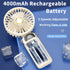 Portable Fan, Mini Handheld Personal Fan 4000mAh Rechargeable Battery Operated Desk Fan with Base, LED Display,5 Speeds Cooling Fan for Travel Cam...