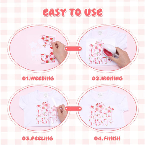 Tintnut Strawberry HTV Heat Transfer Vinyl - 10 Sheets 12 x 10 Inches Patterned HTV Vinyl for T-Shirts Red and Green HTV Iron on Vinyl for Fabrics...