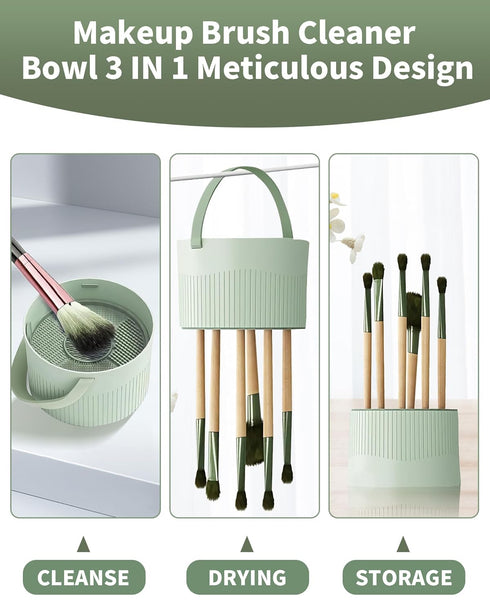Makeup Brush Cleaner Bowl, 3 in 1 Silicone Makeup Brush Cleaning Bowl with Brush Drying Rack Makeup Brush Cleaning Tool Organizer for Makeup Brush...