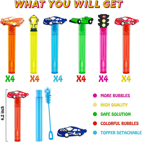 Race Car Party Favors,24Pcs Race Car Bubble Wands for Kids,Cool Bubble Wand for Race Car Birthday Party Supplies,Classroom Prizes Pinata Goodie Ba...