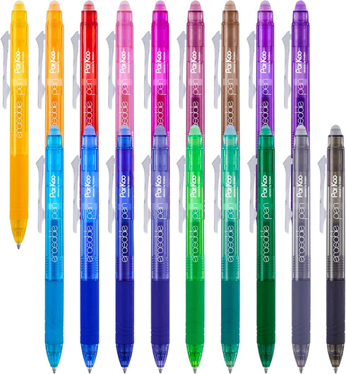 ParKoo 18 Colors Retractable Erasable Gel Pens Clicker, Fine Point 0.7mm, Make Mistakes Disappear, Comfort Grip for Journaling Drawing Writing Pla...